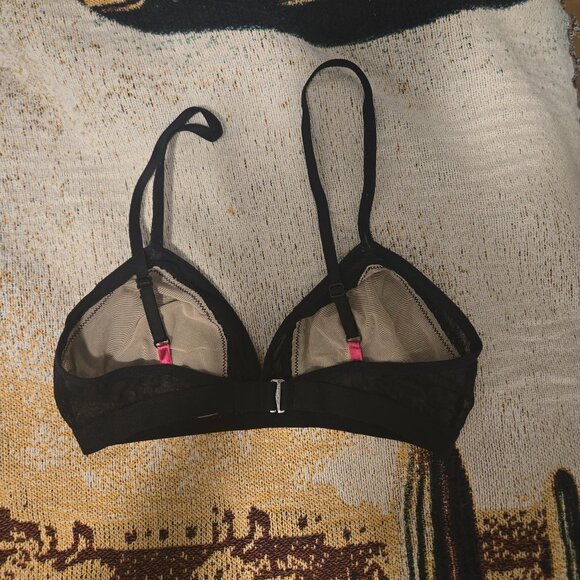 Betsey Johnson black and tan lace bralette with pink bow - Picture 2 of 2